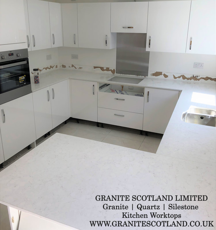 Lyskam Quartz Kitchen Worktops. Fitted in Dunfermline. Scotland.
