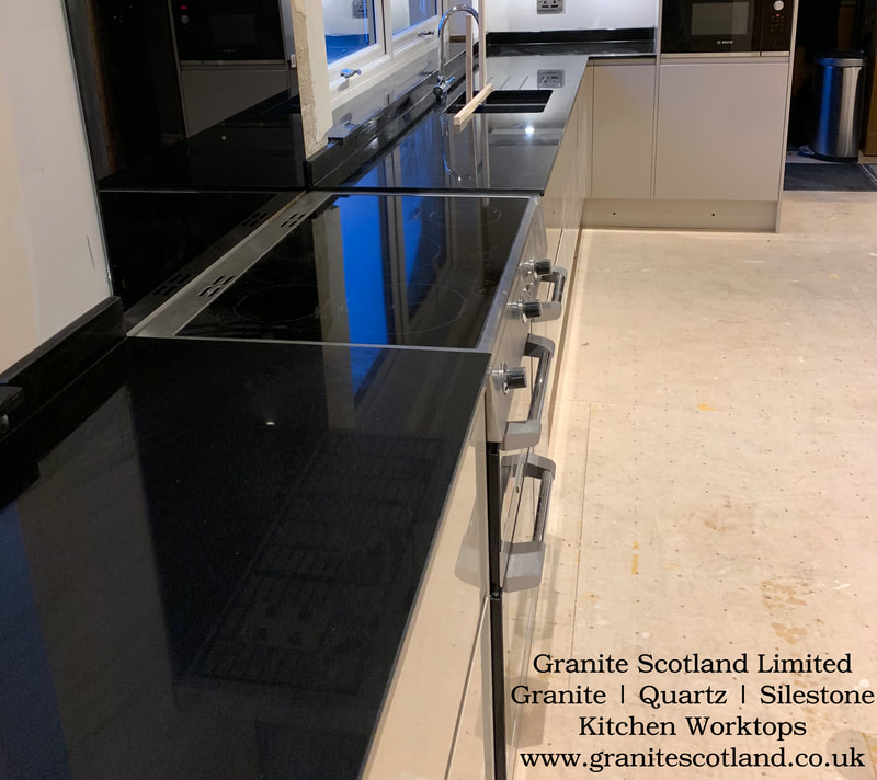 Nero Assoluto Granite. Premium Black Granite Kitchen Worktops. Fitted in Linlithgow. Scotland